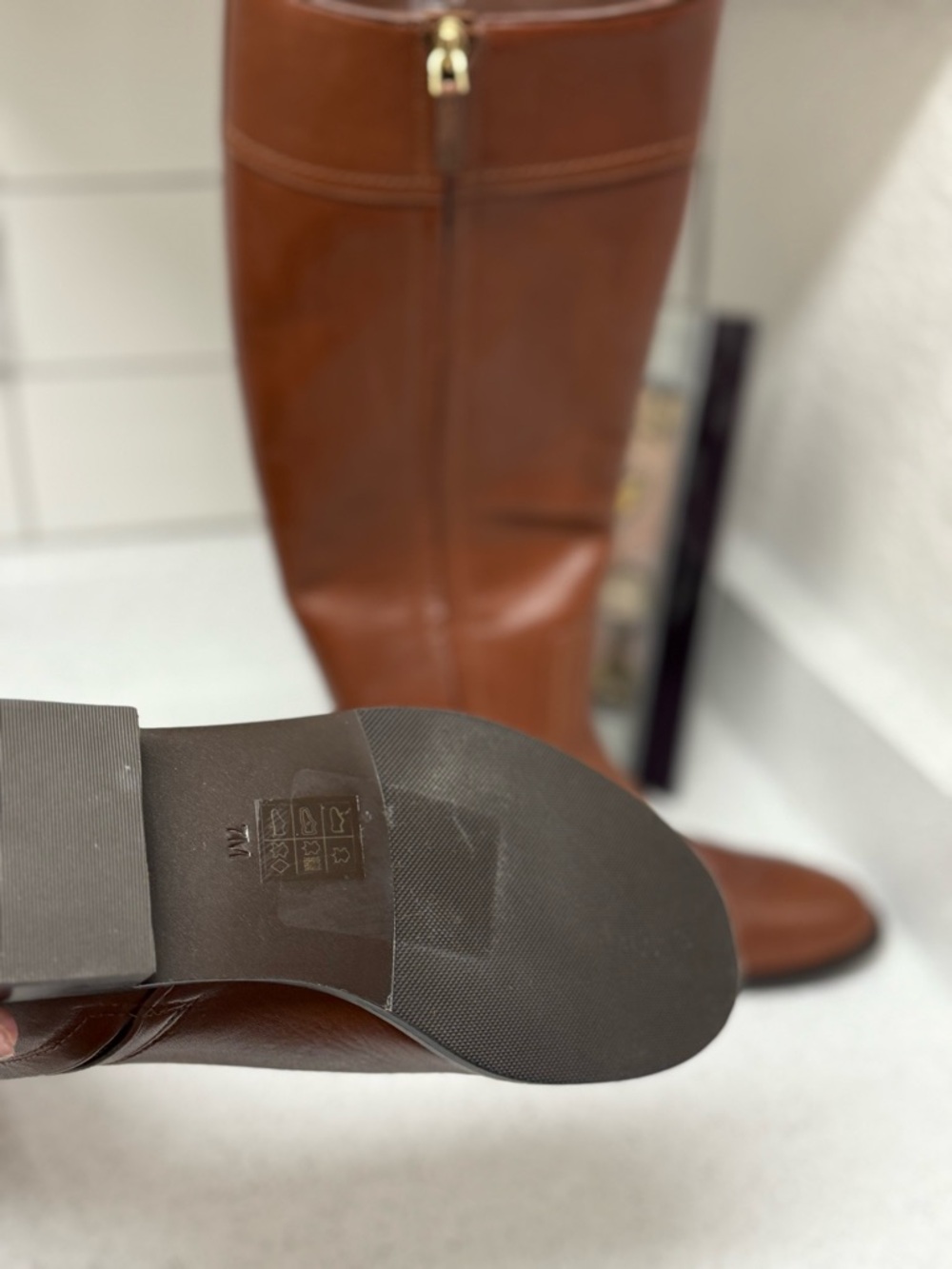 Tory Burch Chestnut Brown Leather Knee Boots with Gold Logo - Picture 5 of 9